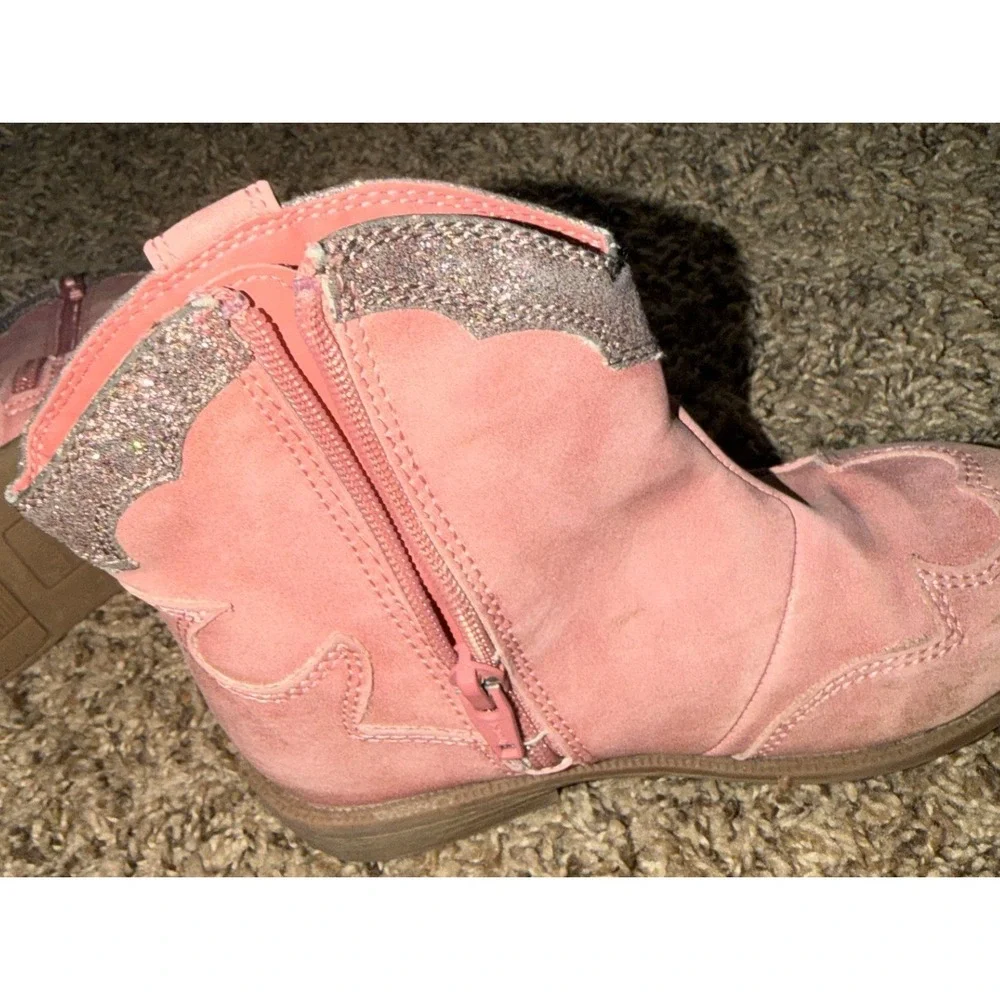Cat & Jack Isabella Pink Glitter Trim Cowboy Boots Size 11